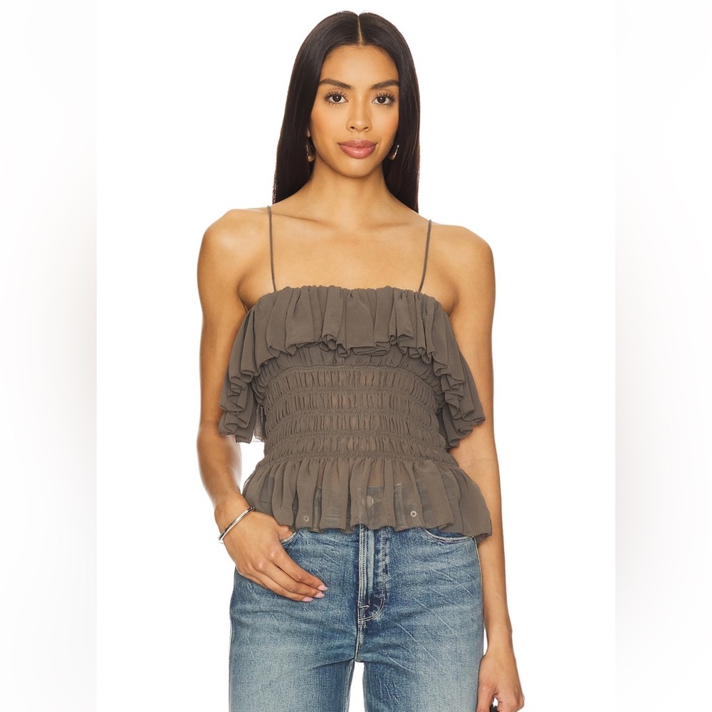 Ronny Kobo Collection Gray Ruffled Off the Shoulder Top